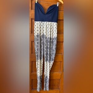 Strapless Navy and Cream Jumpsuit